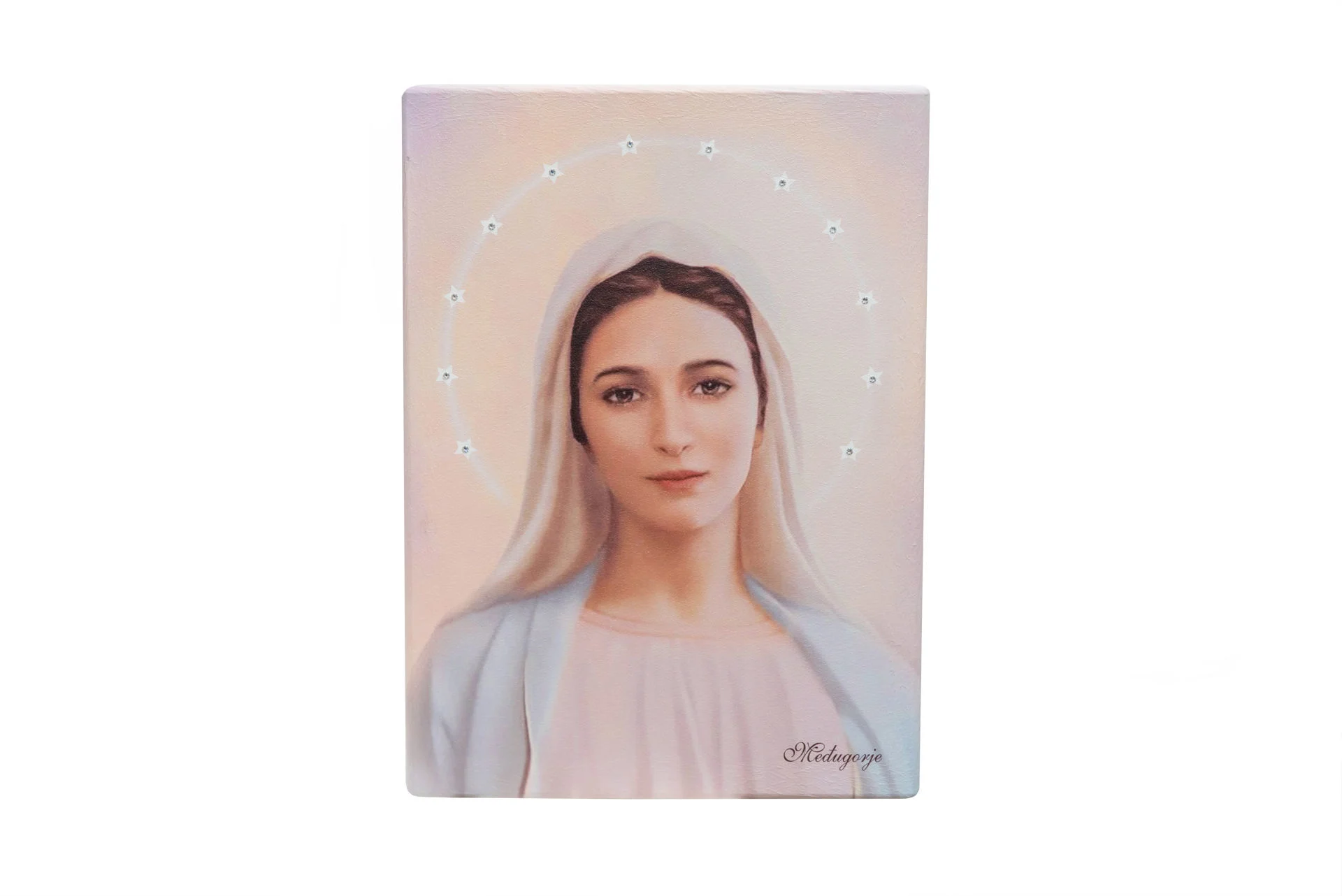 Our Lady of Medjugorje, Icon on wood with Swarovski crystals